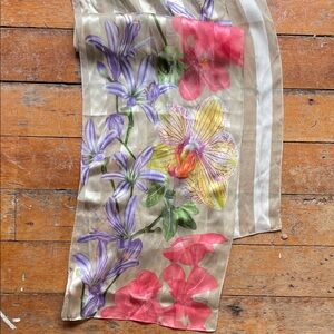 Vintage Echo silk orchid lily floral scarf 10x53”